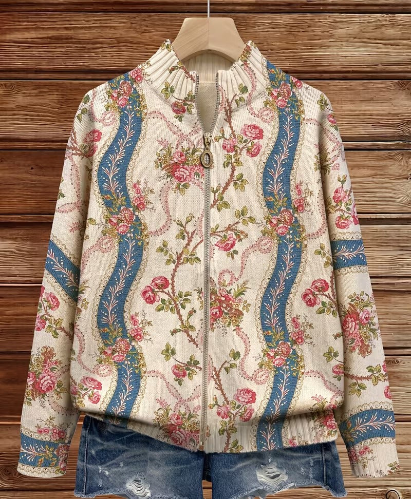 Kennedy | Climbing Rose Ribbon Zip Cardigan