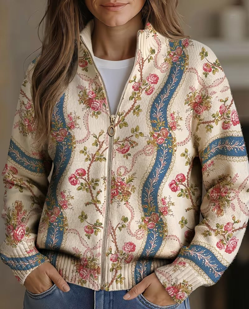 Kennedy | Climbing Rose Ribbon Zip Cardigan