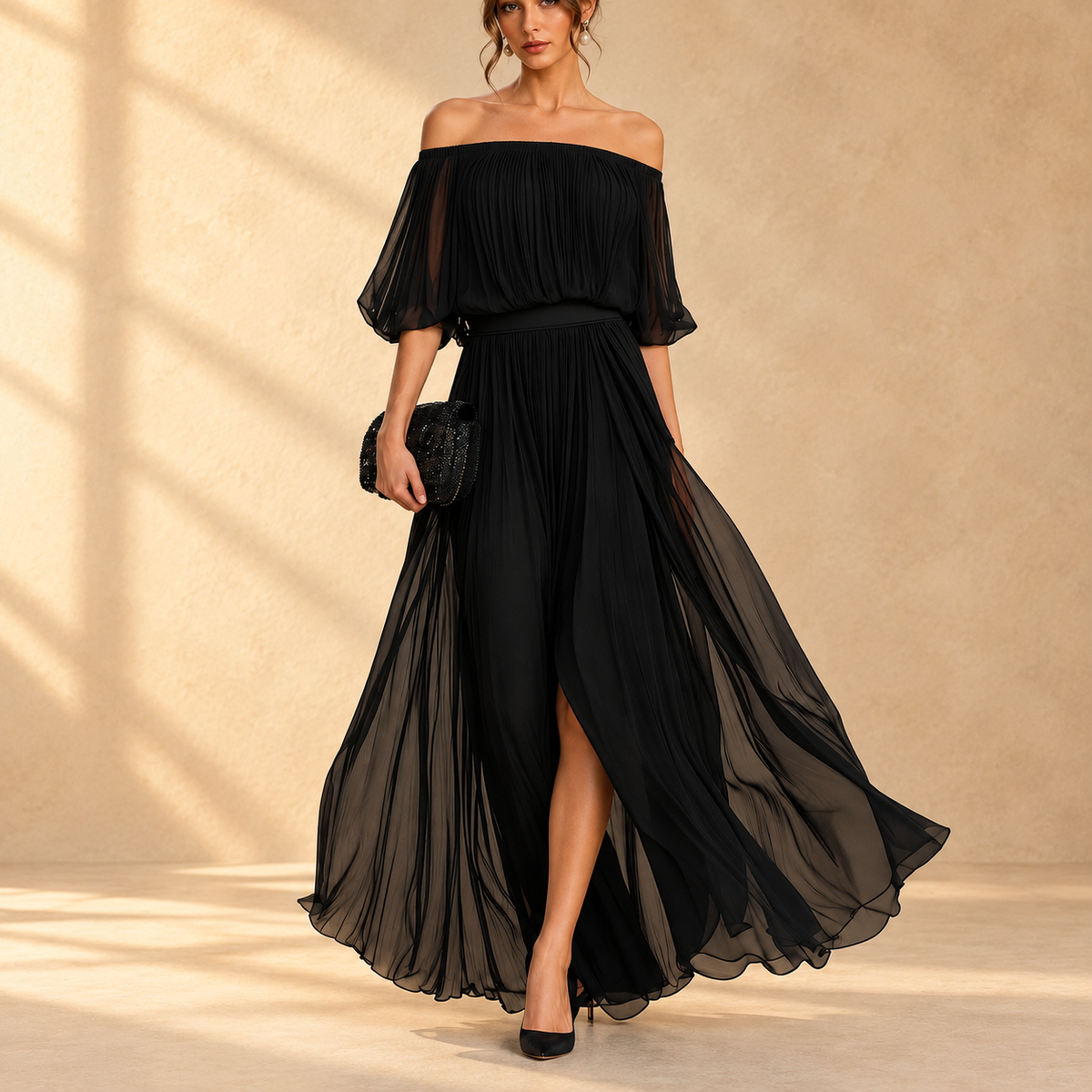 Genevieve | Off-Shoulder Chiffon Maxi Dress