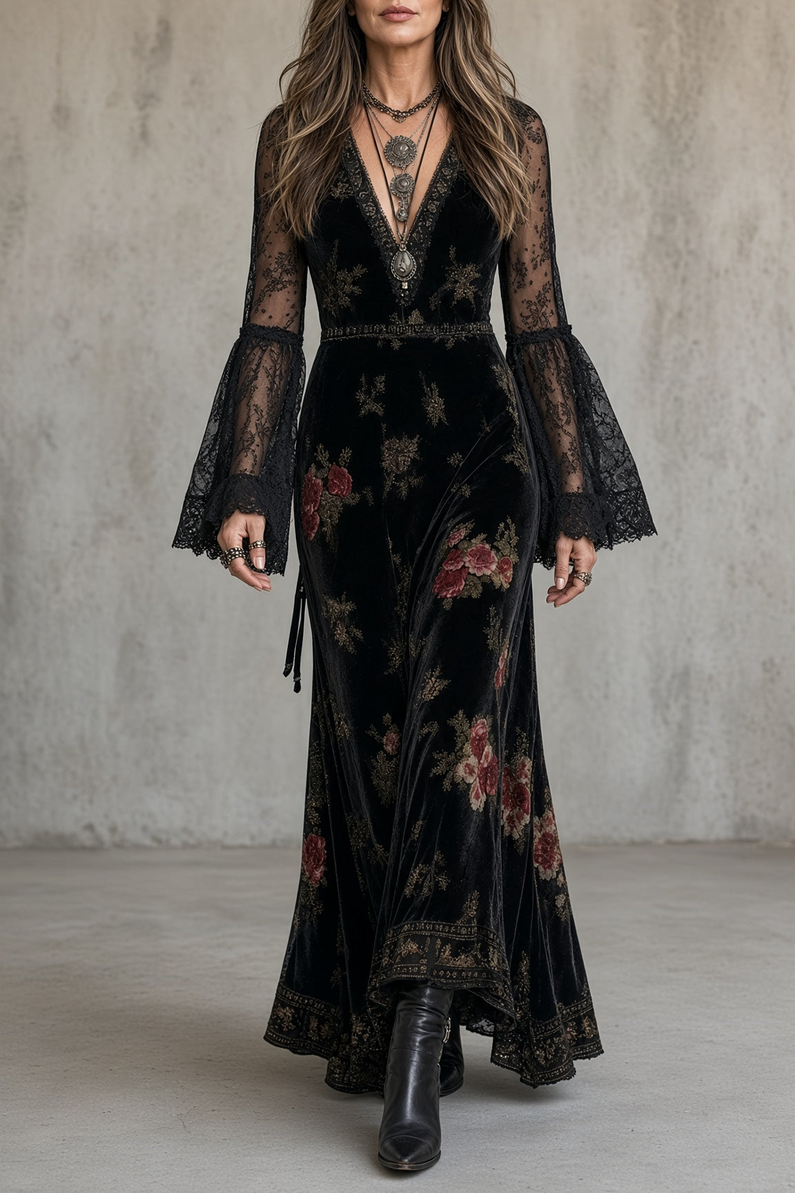 Natalie | Velvet Floral Maxi Dress