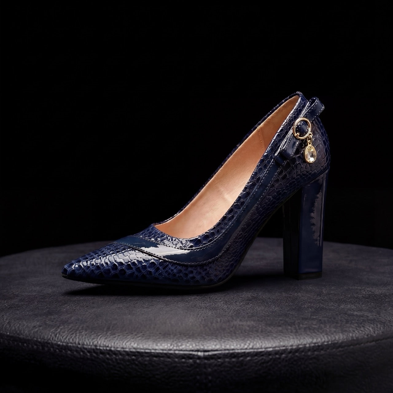 Charlotte | Croc-Embossed Block Heel Pump