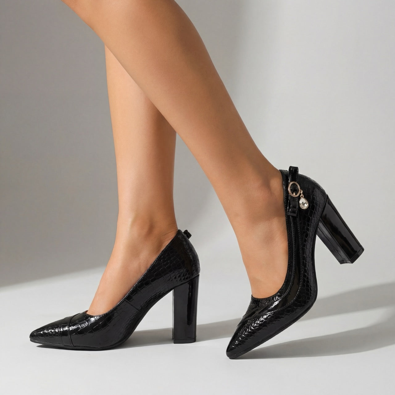 Charlotte | Croc-Embossed Block Heel Pump