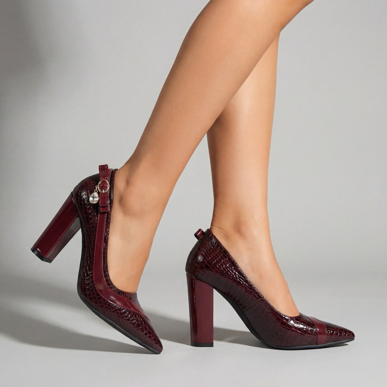Charlotte | Croc-Embossed Block Heel Pump