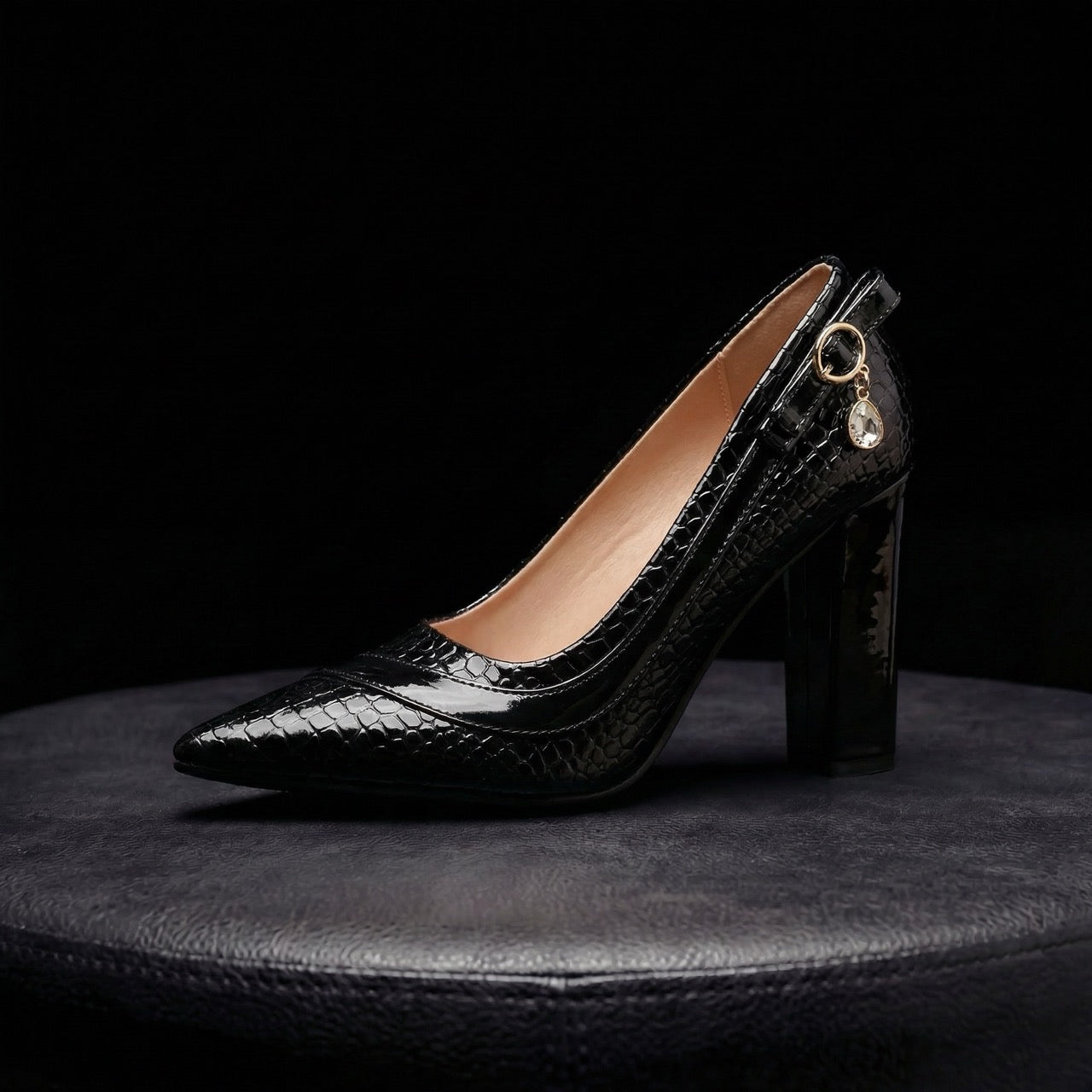 Charlotte | Croc-Embossed Block Heel Pump