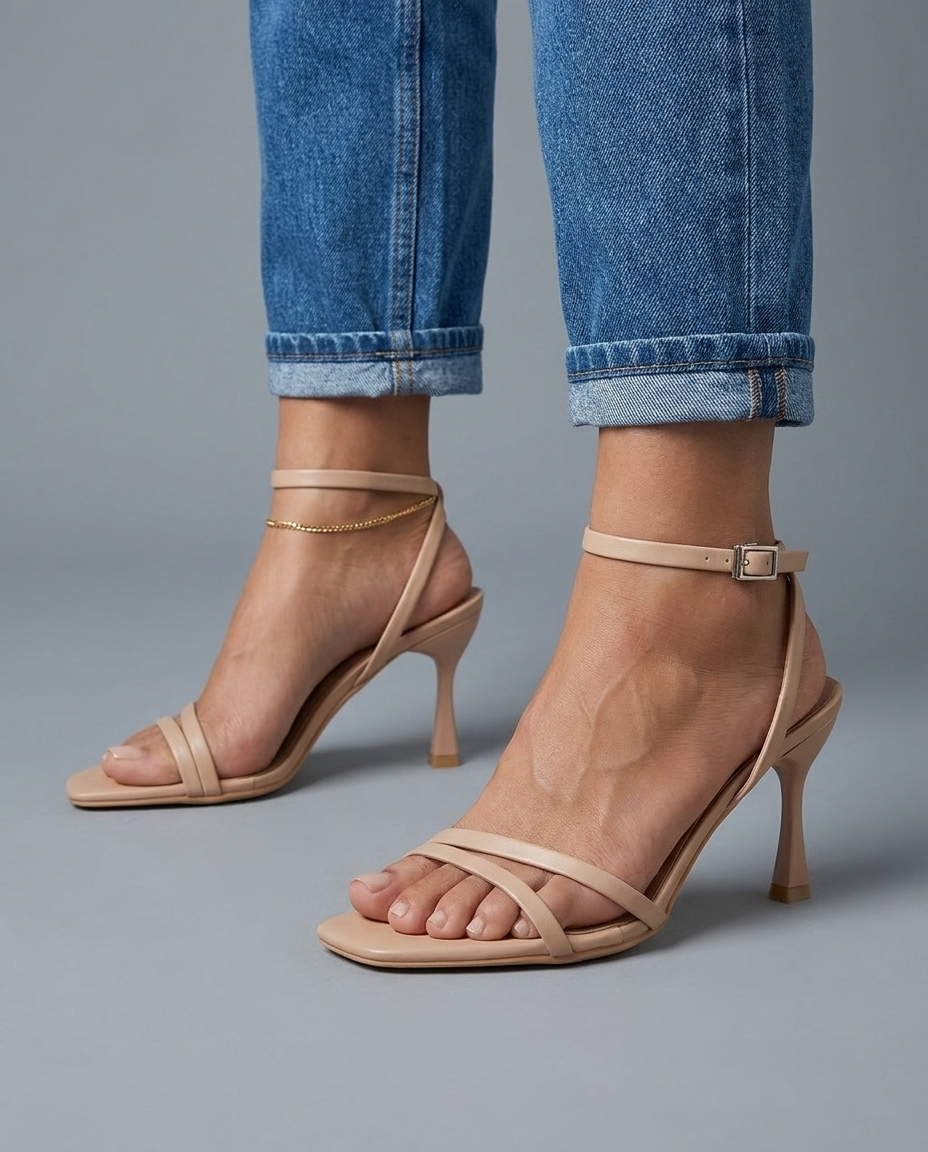 Ella | Nude Strappy Sculptural Heels