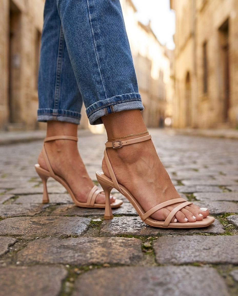 Ella | Nude Strappy Sculptural Heels