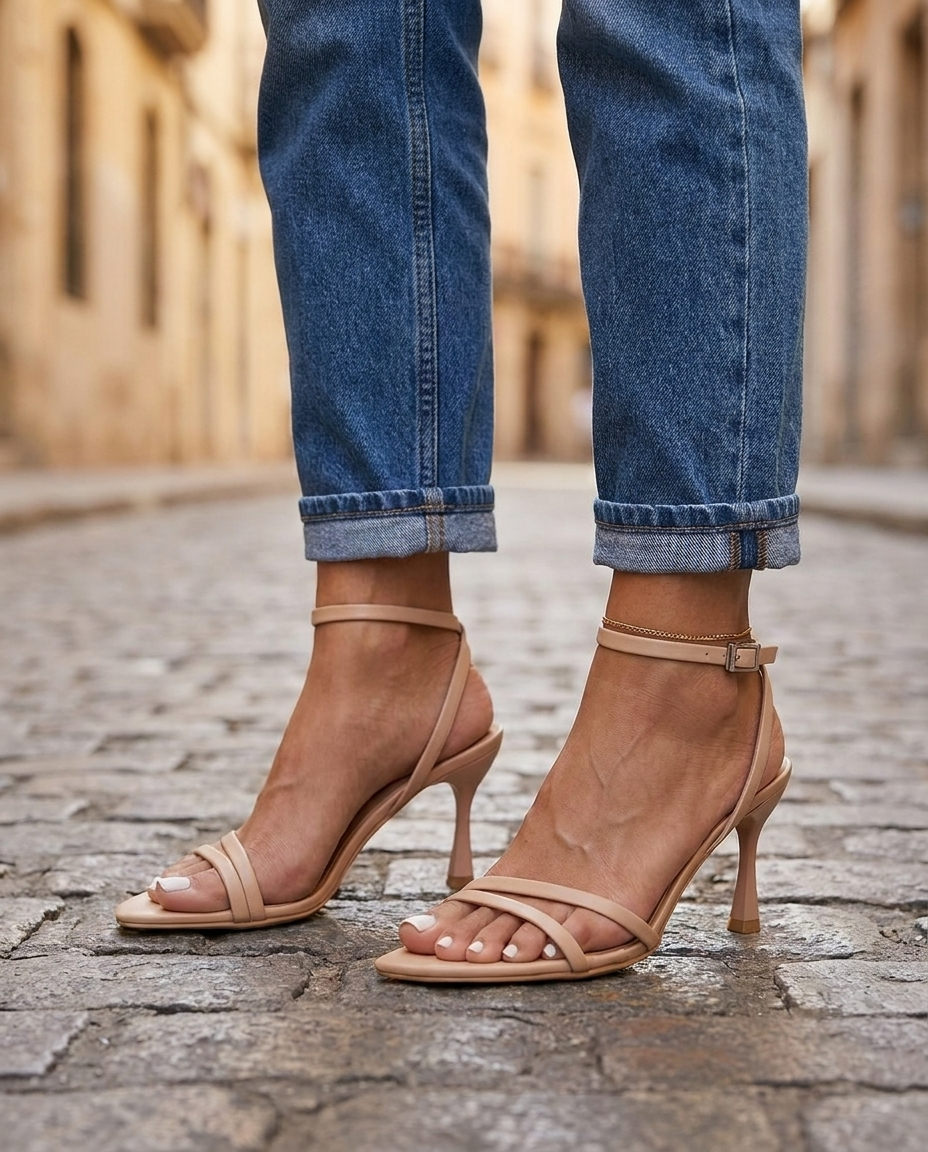 Ella | Nude Strappy Sculptural Heels