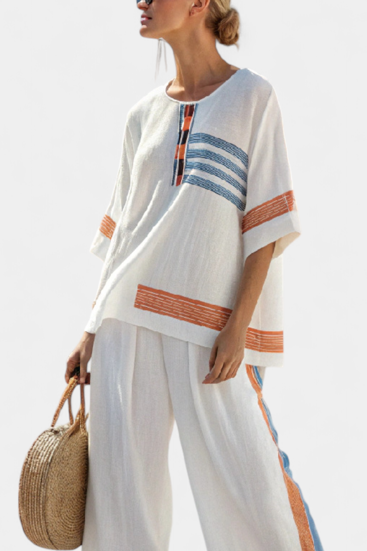 Chloe | Orange Striped Trouser Set