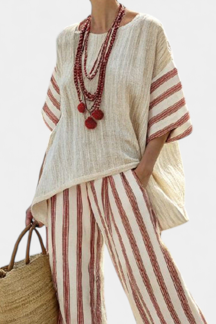 Grace | Rustic Striped Linen Trouser Set
