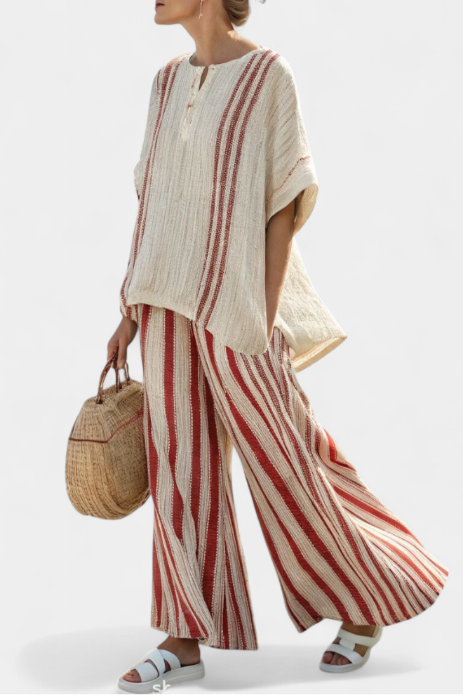 Emily | Red Striped Linen Trouser Set