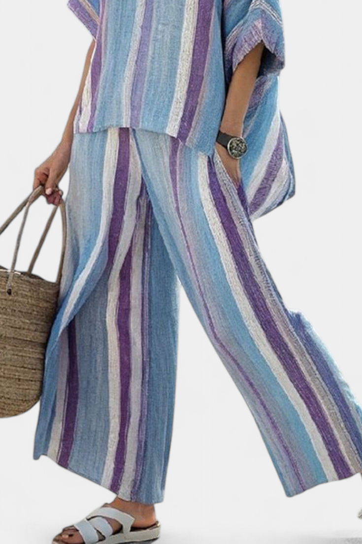 Riley | Pastel Striped Linen Trouser Set