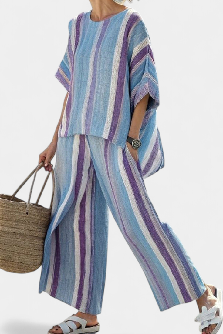 Riley | Pastel Striped Linen Trouser Set