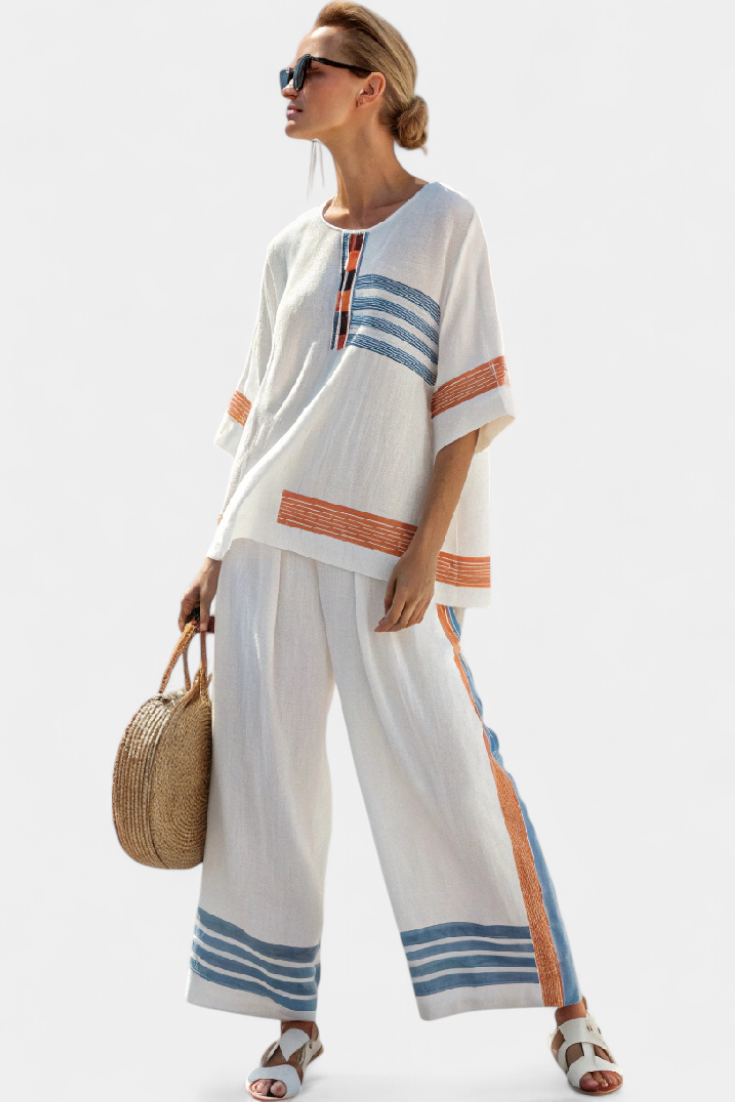 Chloe | Orange Striped Trouser Set