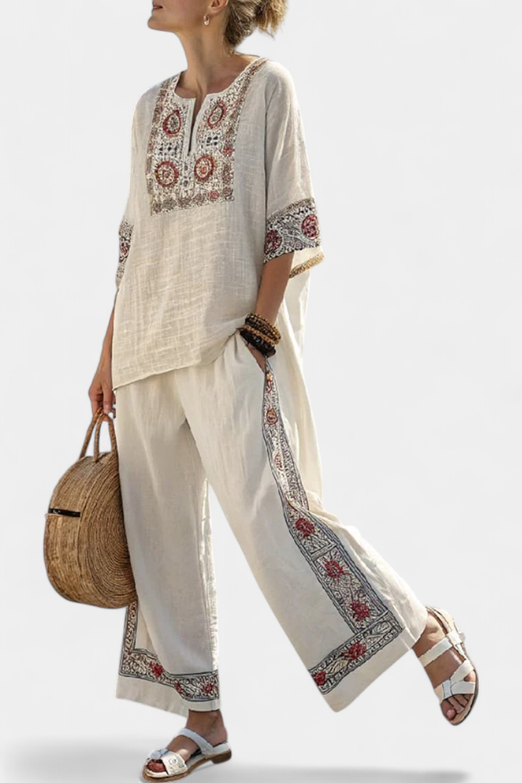 Amelia | Embroidered Wide-Leg Trouser Set