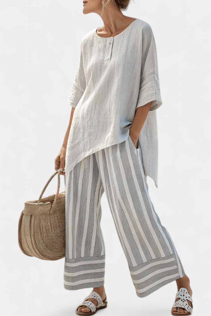 Charlotte | Asymmetric Striped Trouser Set