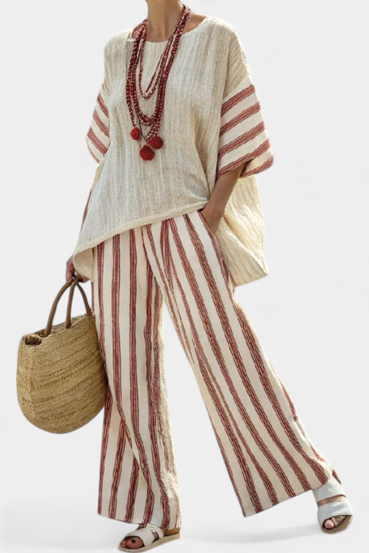 Grace | Rustic Striped Linen Trouser Set