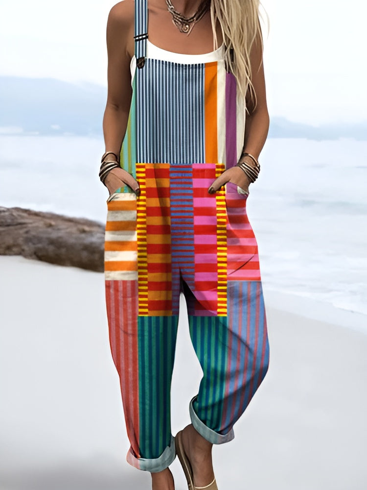Chloe | Colorful Pop-Stripe Overalls