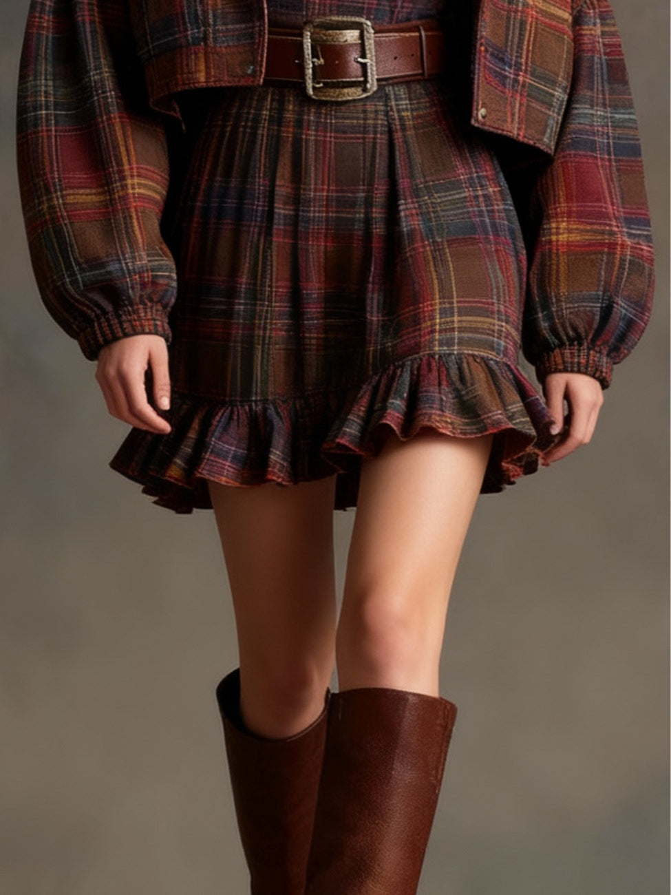 Reese | Vintage Plaid Ruffle Dress and Jacket Set