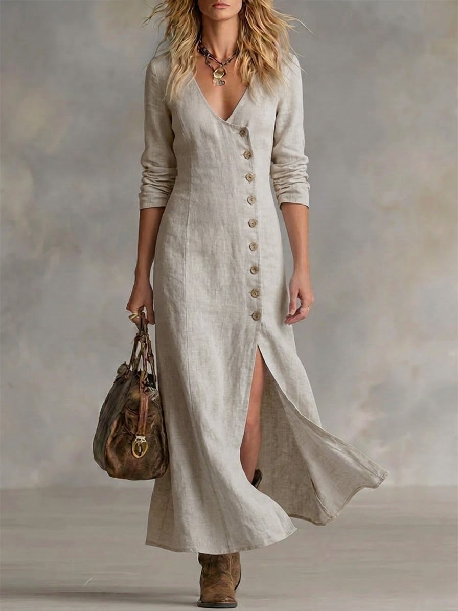 Olivia | Tailored Button-Front Maxi Dress