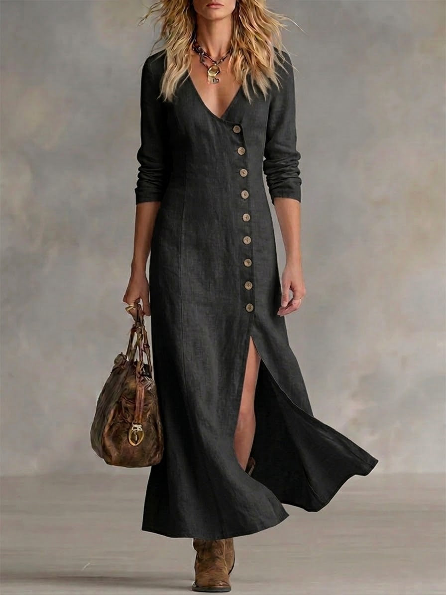 Olivia | Tailored Button-Front Maxi Dress