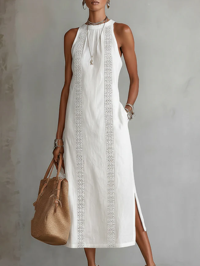 Sophia | Sleeveless Lace Detail Midi Dress