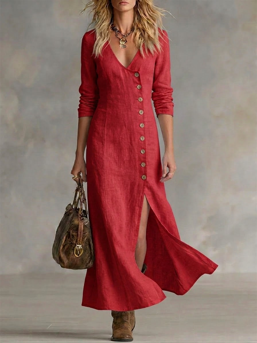 Olivia | Tailored Button-Front Maxi Dress