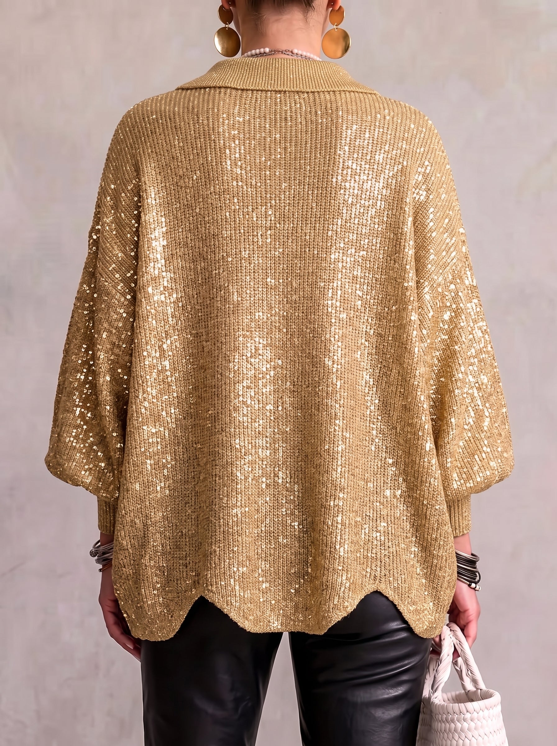 Elvinia | Oversized Collared Cardigan With Large Metal Buttons