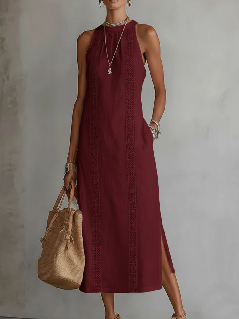 Riley | Sleeveless Lace Detail Midi Dress