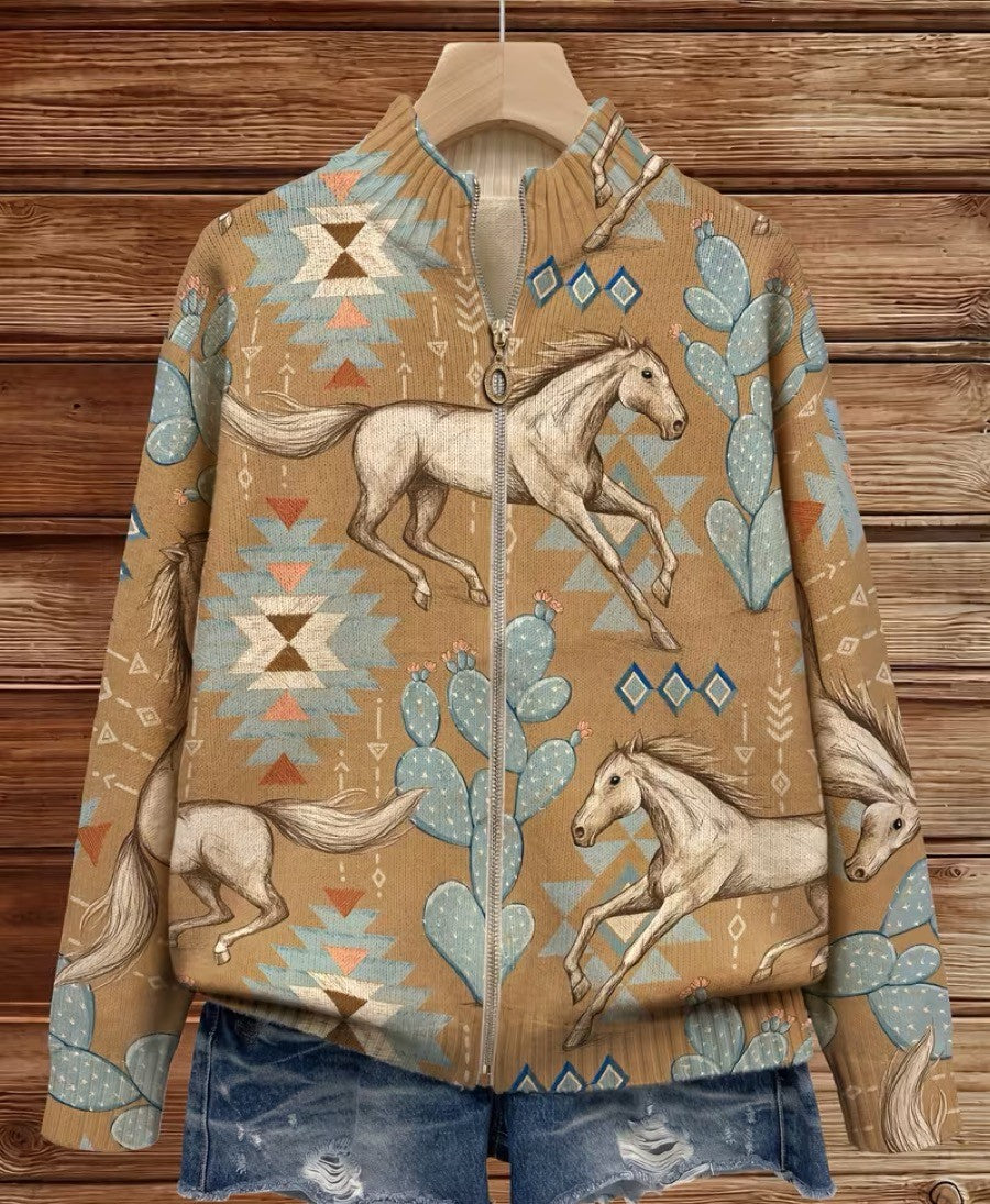 Jade | Desert Horse and Cactus Zip Cardigan