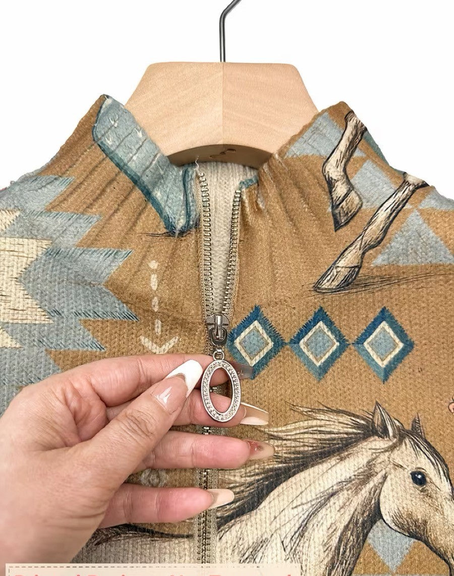 Jade | Desert Horse and Cactus Zip Cardigan