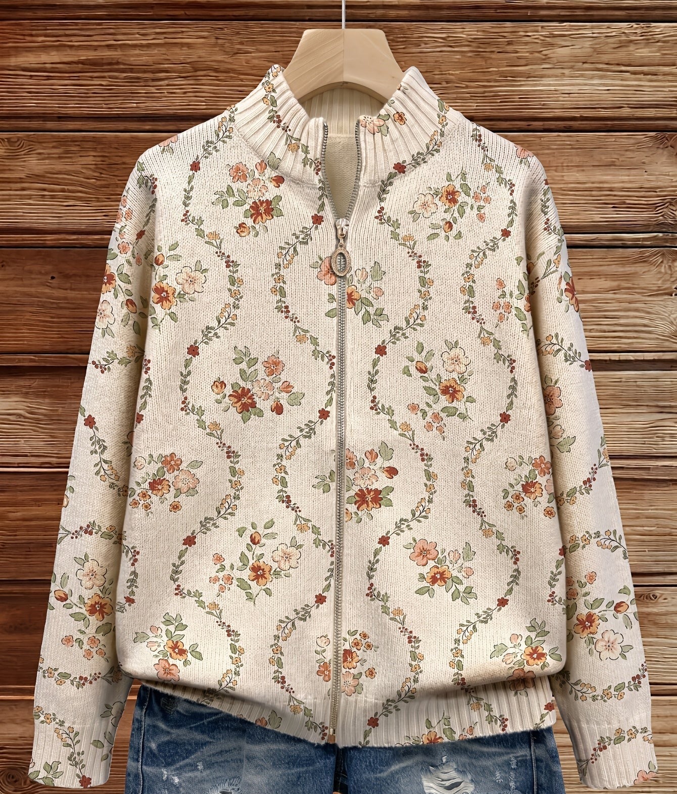Olivia | Delicate Floral Vine Zip Cardigan
