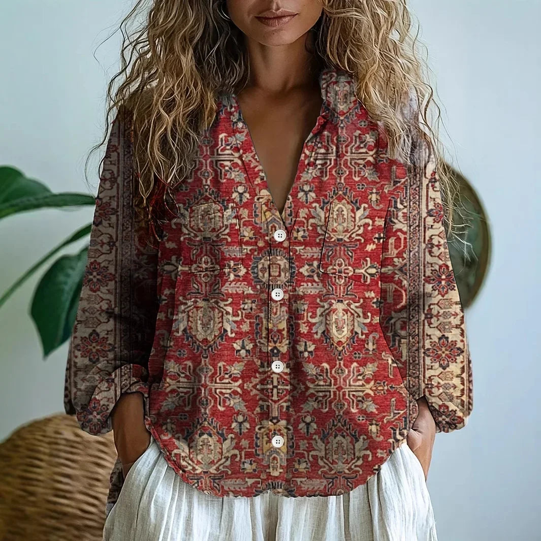 Lillian | Embroidered V-Neck Long Sleeve Blouse
