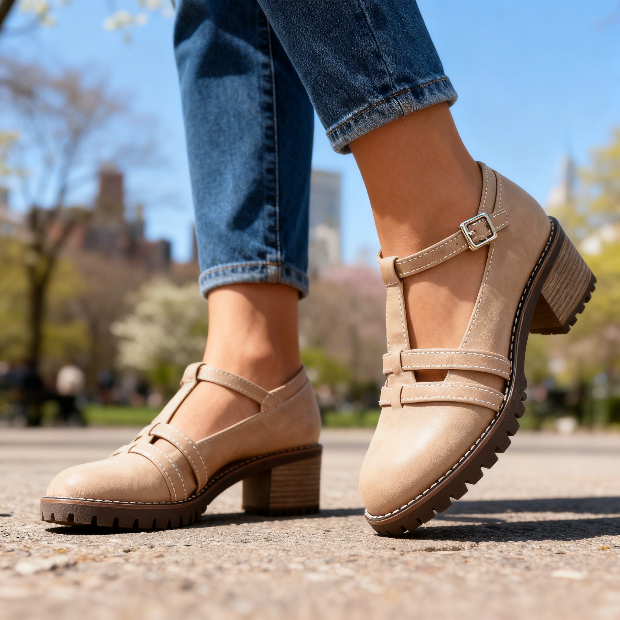 Sophia | T-Strap Block Heel Loafer