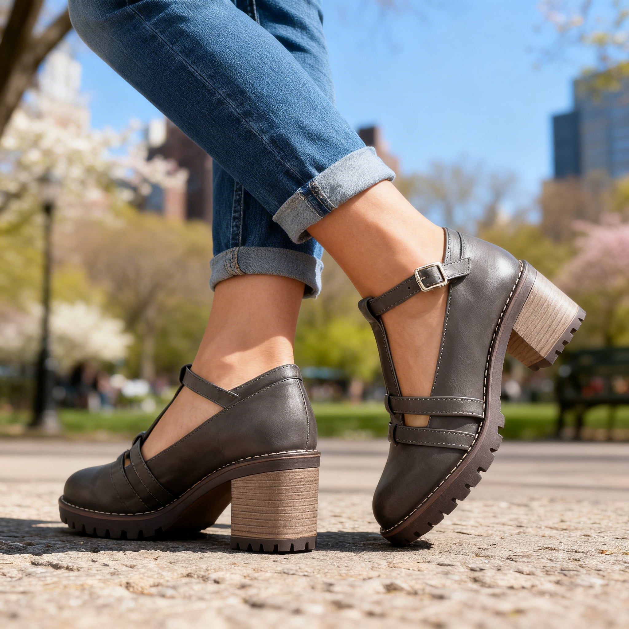 Sophia | T-Strap Block Heel Loafer