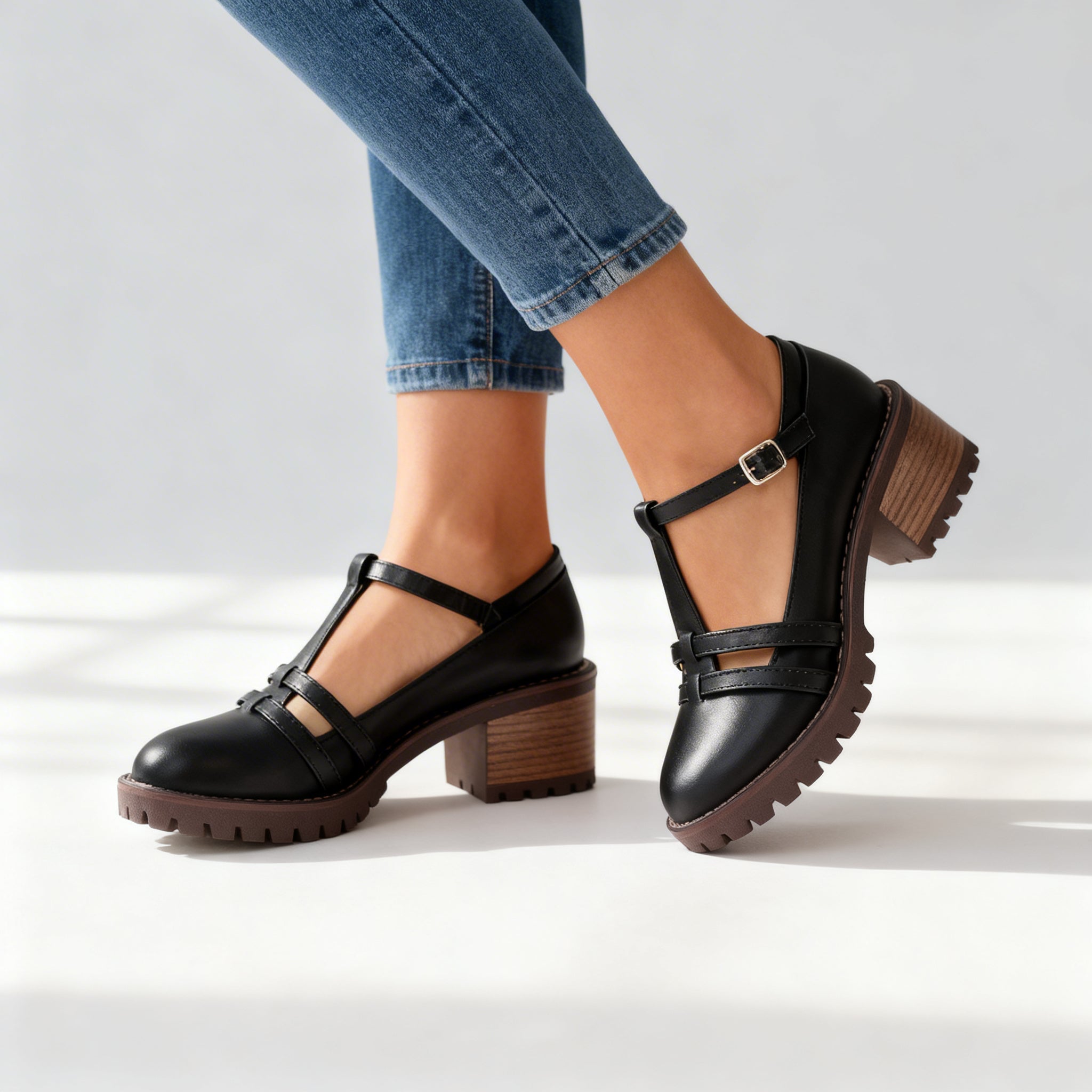 Sophia | T-Strap Block Heel Loafer