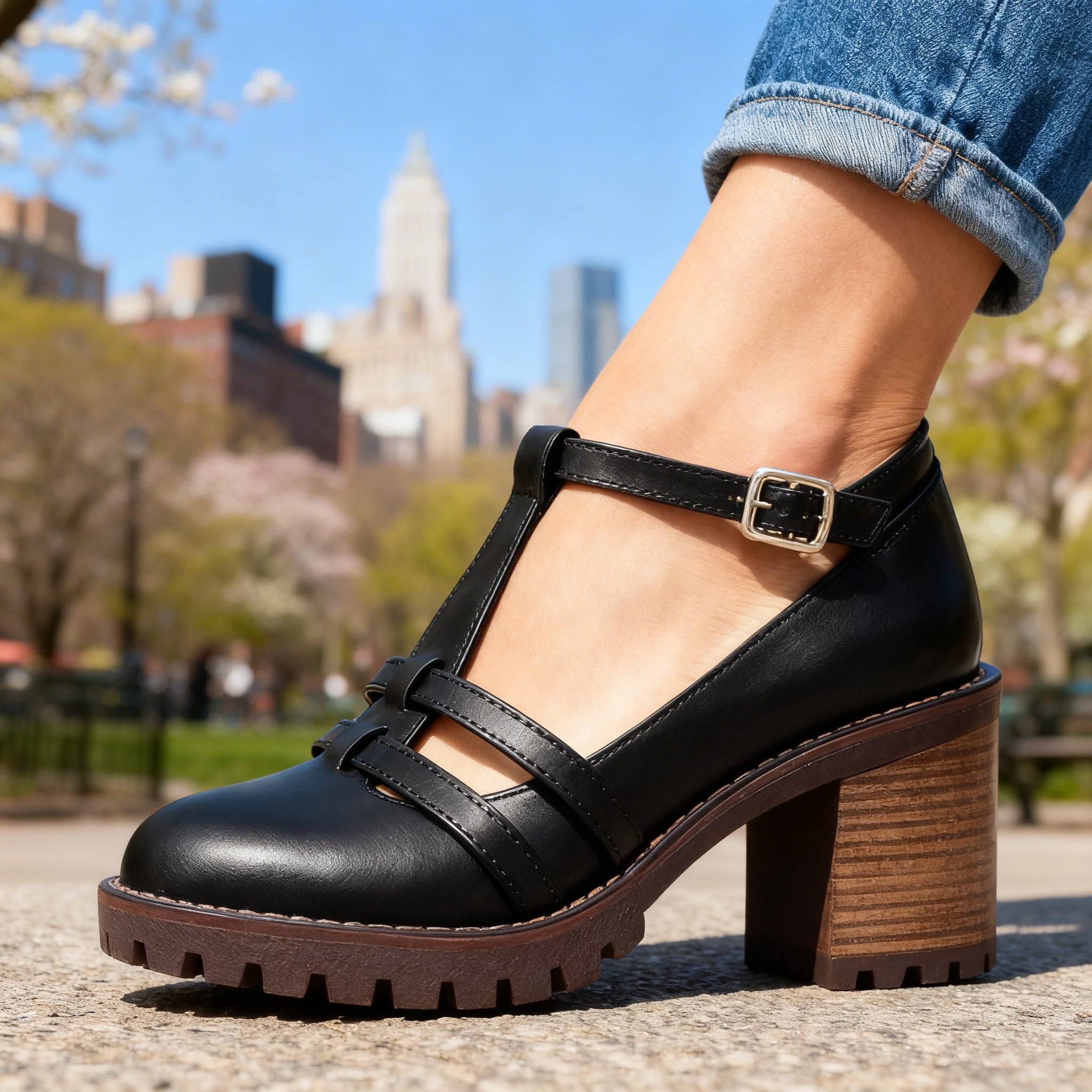 Sophia | T-Strap Block Heel Loafer