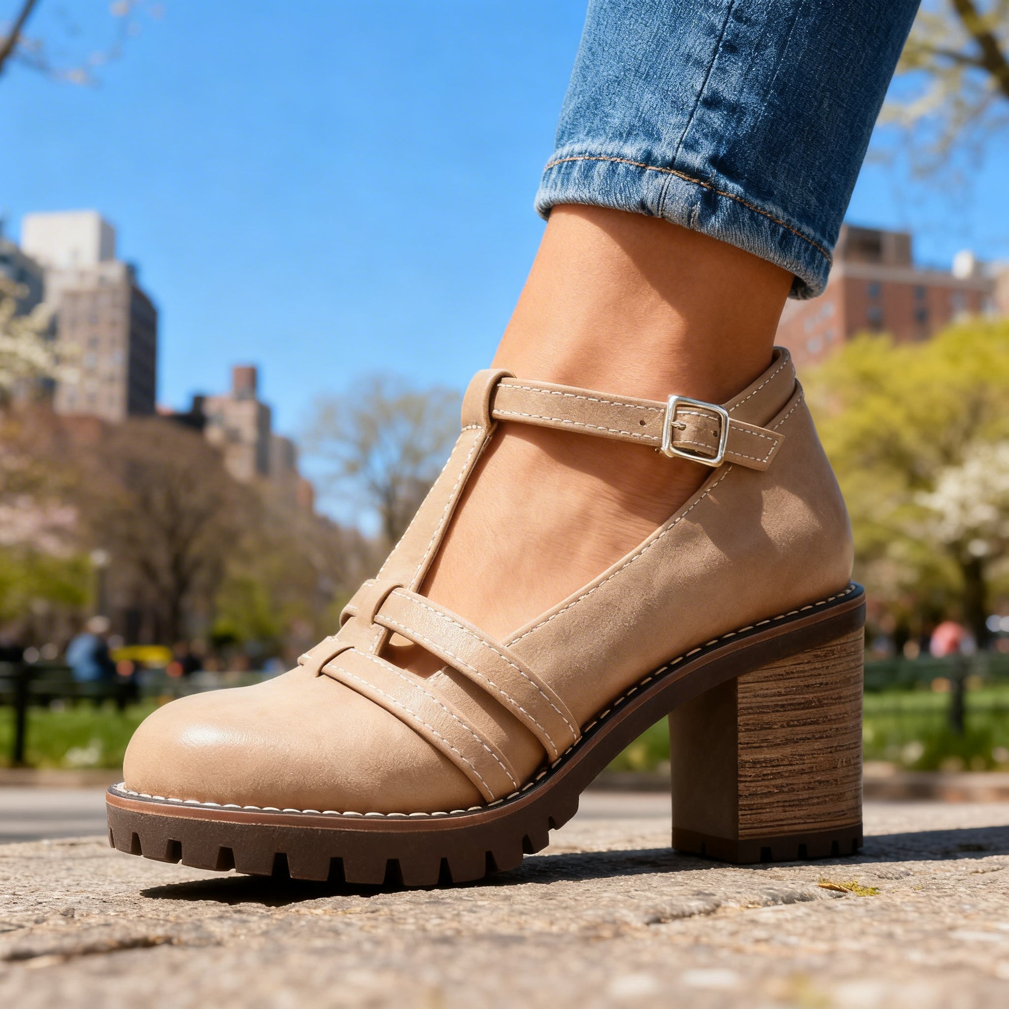 Sophia | T-Strap Block Heel Loafer