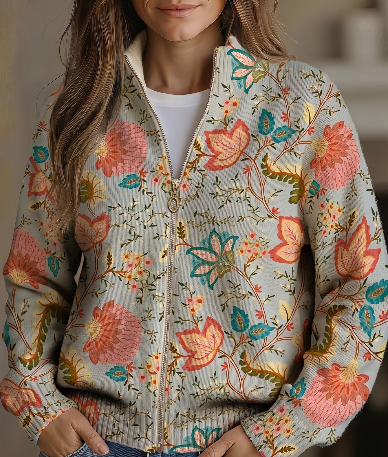 Isabelle | Vintage Floral Garden Zip Cardigan