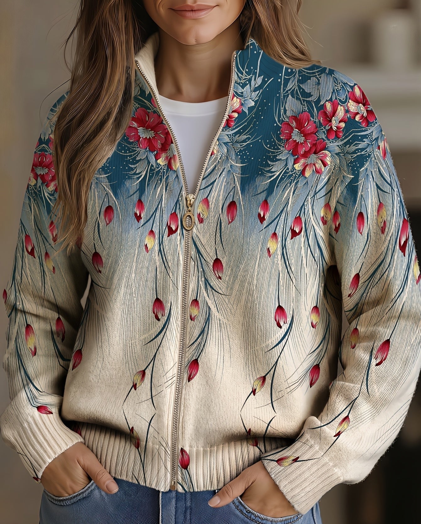 Julian | Ombre Floral Gradient Zip Cardigan